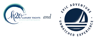Logos of H2O Luxury Yachts and Epic Yacht Charters side by side, representing their merger.